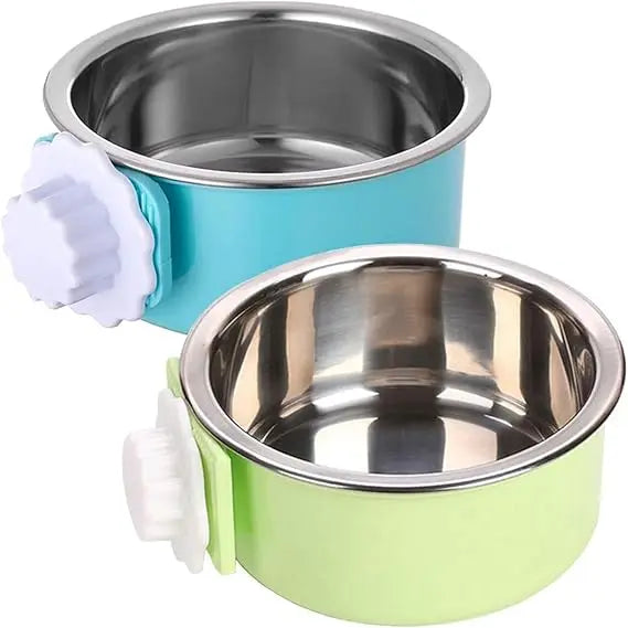 Crate Dog Bowl, Removable Stainless Steel Hanging Pet Kennel Cage Bowl Food & Water Feeder Coop Cup for Puppy, Cat, Rabbit,Guin