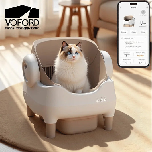 APP Controlled Automatic Cat Litter Box-Self Cleaning Odor Elimination Large Waste Bin for Multi-Cat Homes Open-Top Design