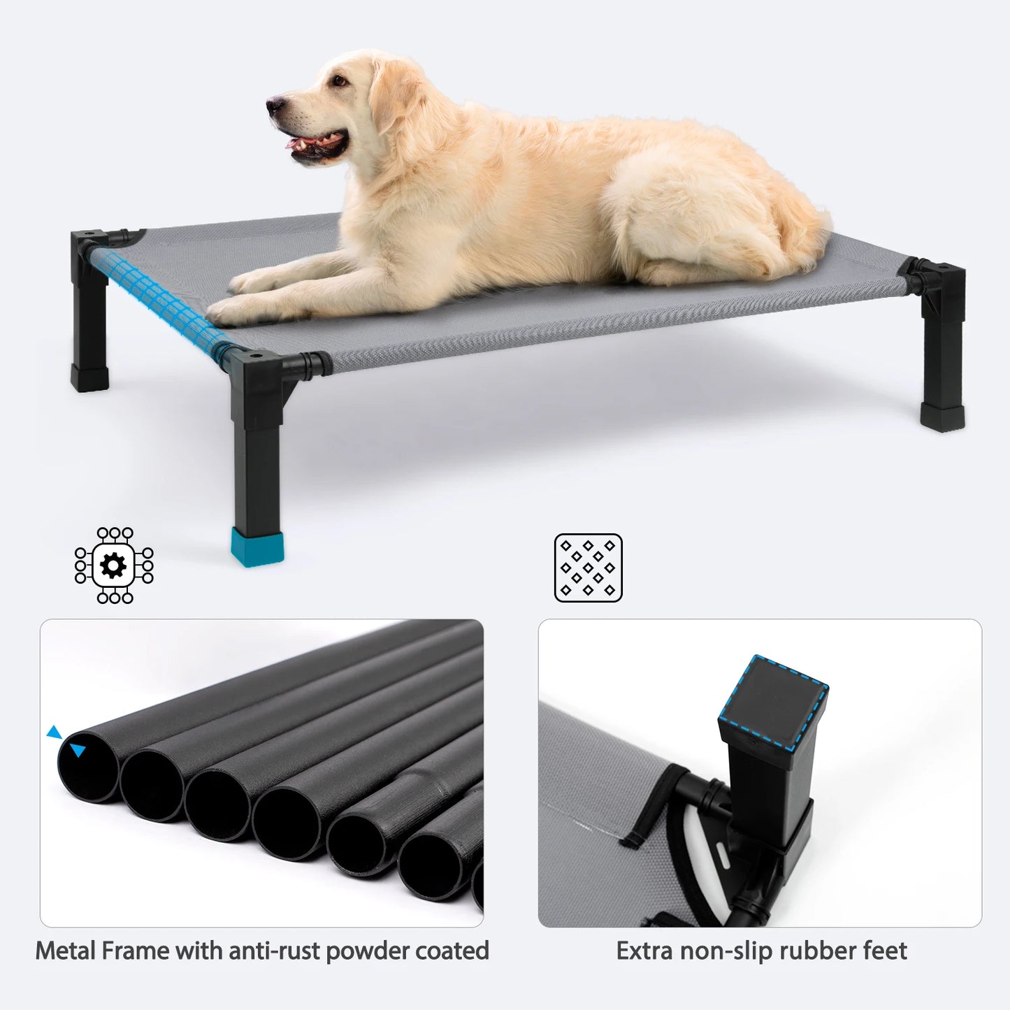 Elevated Dog Bed, Cooling Raised Pet Cot with Chew Proof Washable Breathable Mesh and Metal Frame, Portable Dog Cot Bed