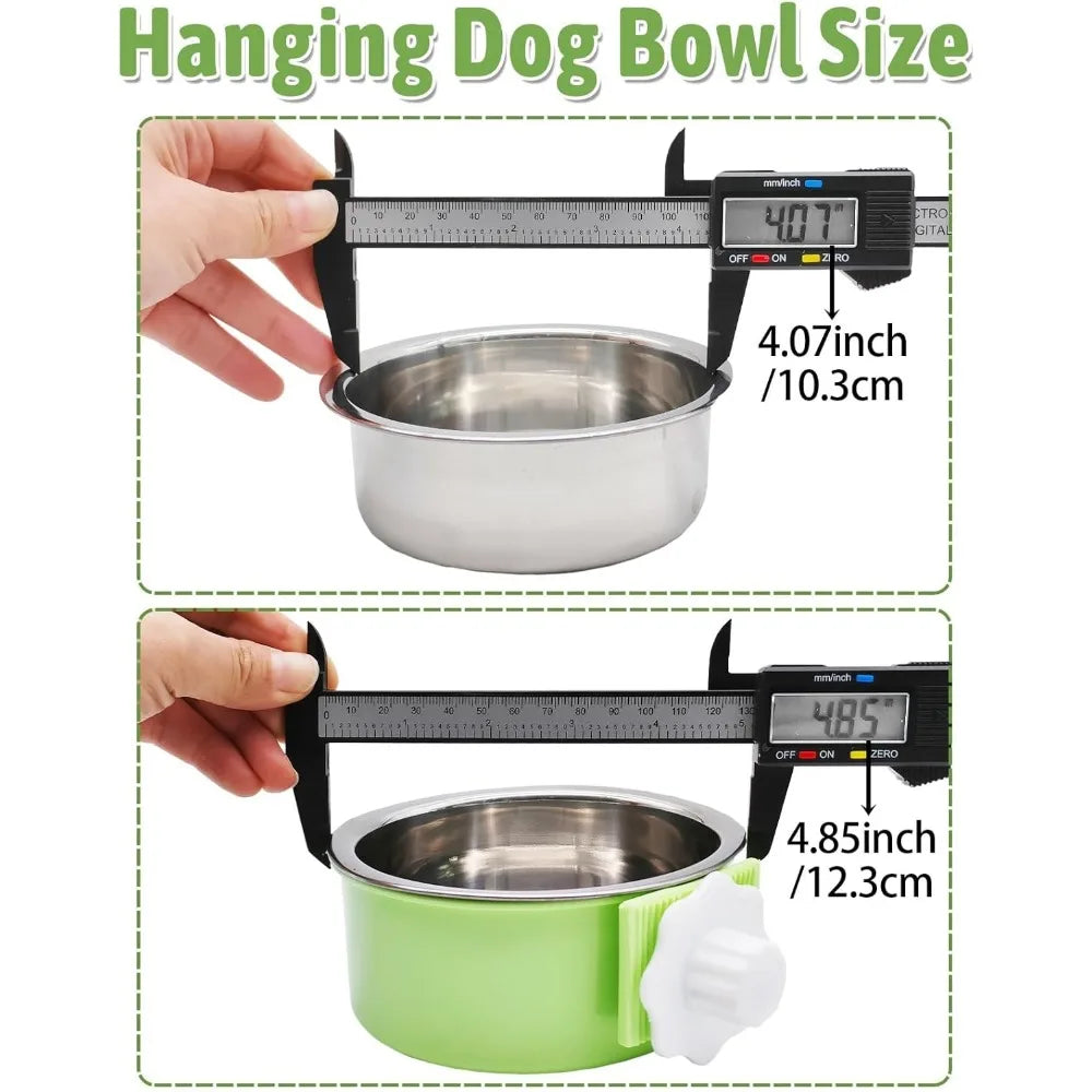 Crate Dog Bowl, Removable Stainless Steel Hanging Pet Kennel Cage Bowl Food & Water Feeder Coop Cup for Puppy, Cat, Rabbit,Guin